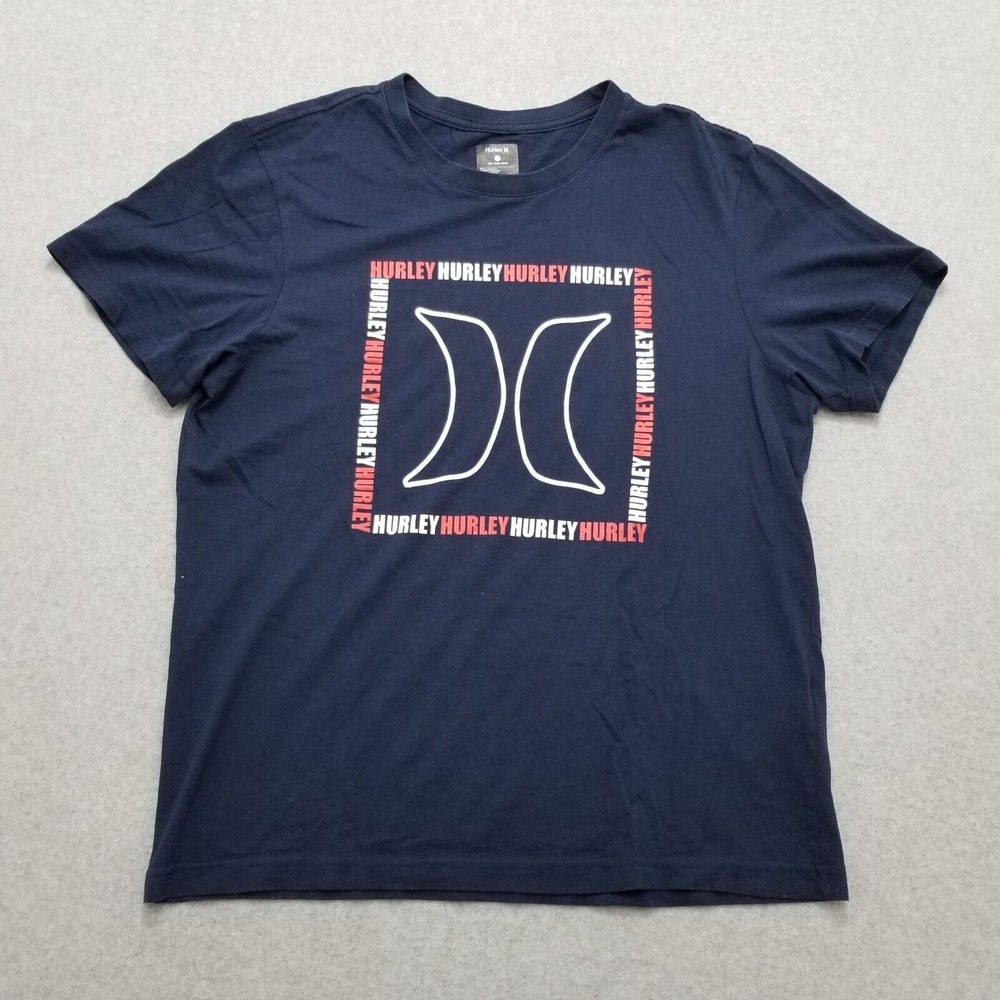 Hurley Shirt Mens Large‎ Blue Short Sleeve Crew Neck Spell Out Logo